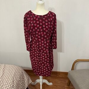 Boden Burgundy Paisley Print 3/4 Sleeve Dress
